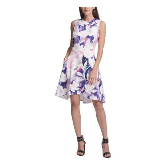 DKNY Sleeveless Sheath Floral Scoop Neck Stretch Mini Dress Plus Size 14 - Picture 1 of 8